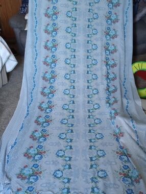 Blue Floral Vintage-Style Tablecloth Super Long